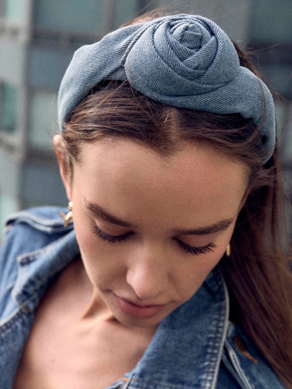 Lele Sadoughi  denim rosette Headband